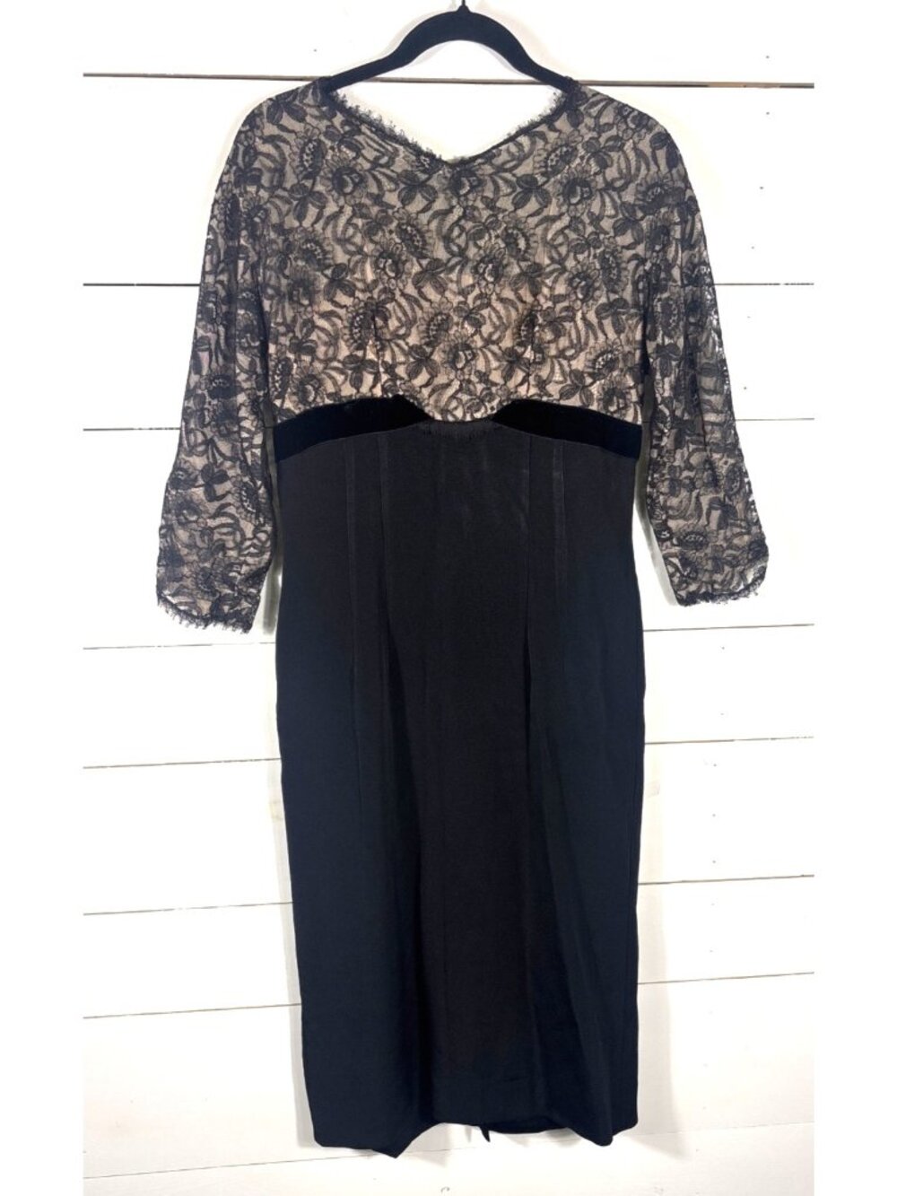 Vintage Marvin Oneck Black Lace Sheath Dress 3/4 Sleeves Back Zip Elegant Design